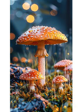 新款蘑菇红伞伞仿真贴画装饰画自粘防水美化墙面卧室儿童房客厅