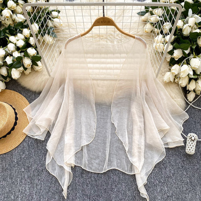 26 ແບບຝຣັ່ງ minimalist ສີແຂງຕາຫນ່າງ cardigan ສໍາລັບແມ່ຍິງ summer ວ່າງ slimming shawl ເສື້ອກັນແດດຜ້າກັນແດດເທິງເຄື່ອງປັບອາກາດ