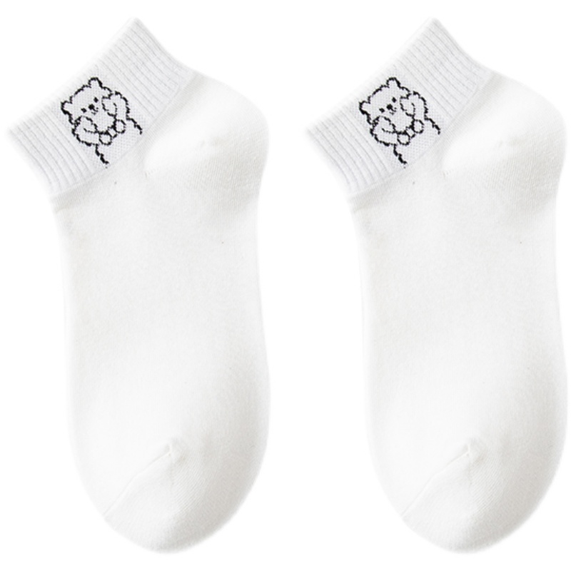 日系学院风可爱卡通小熊春秋夏季纯白色棉袜子女短筒船袜薄款浅口 - 图3