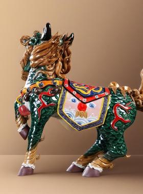 麒麟 翡翠色精品石湾公仔陶瓷工艺品家居装饰品客厅办公室摆件