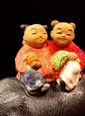 创意摆件客厅石湾陶瓷姻缘中式