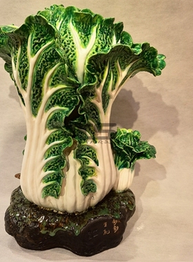 生机勃勃陶瓷石湾公仔仿真白菜商铺钱柜家居客厅装饰中式禅意摆件