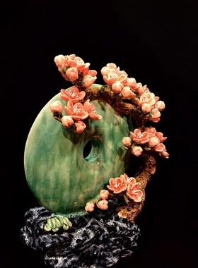 客厅摆件石湾陶瓷玉璧平安扣中式