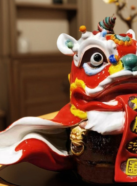 大展鸿图醒狮石湾公仔陶瓷中式开业家居乔迁玄关公司礼品装饰摆件