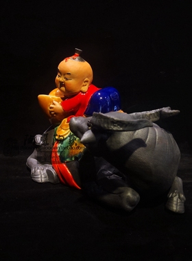 中式风旺事业石湾公仔酒柜摆件