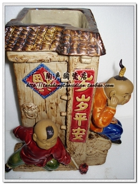 工艺花瓶园林中式风石湾公仔摆件