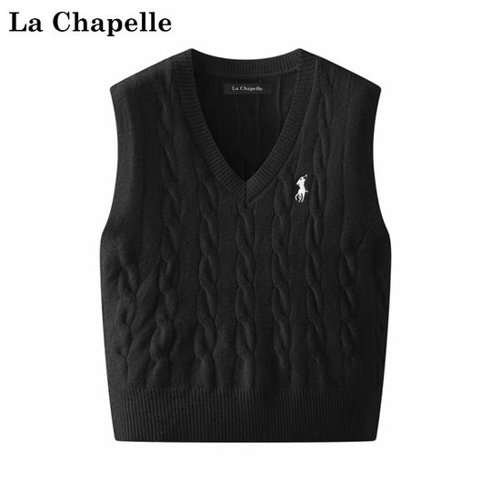 拉夏贝尔   灰色毛衣马甲女针织背心外搭纯色春秋款马夹坎肩