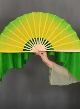 真丝双面渐变黄绿绿意古典舞大