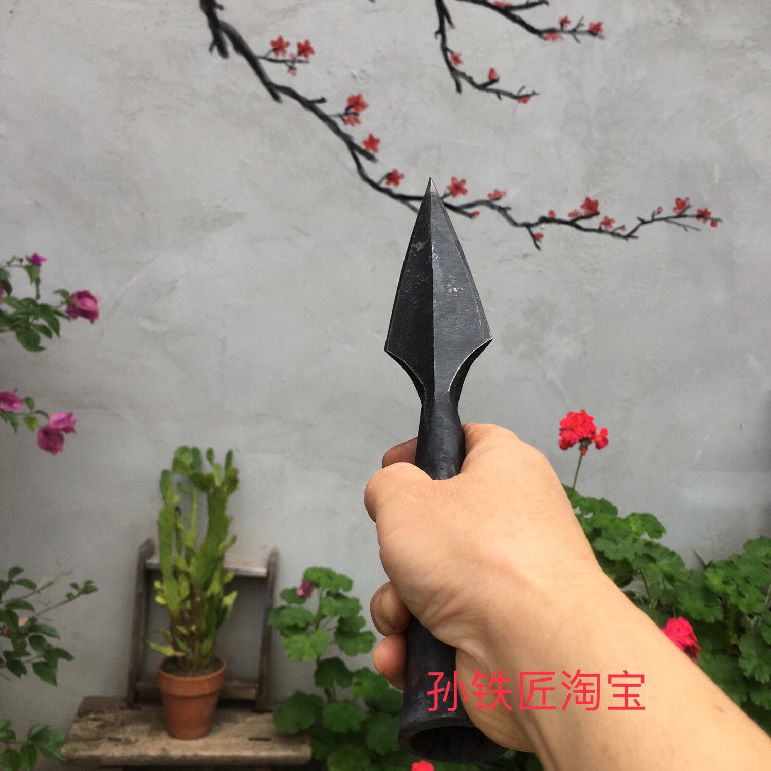 长柄矛头武术红纓霸王枪头长矛强身健体手工锻打冷兵器防身未开刃_虎窝淘