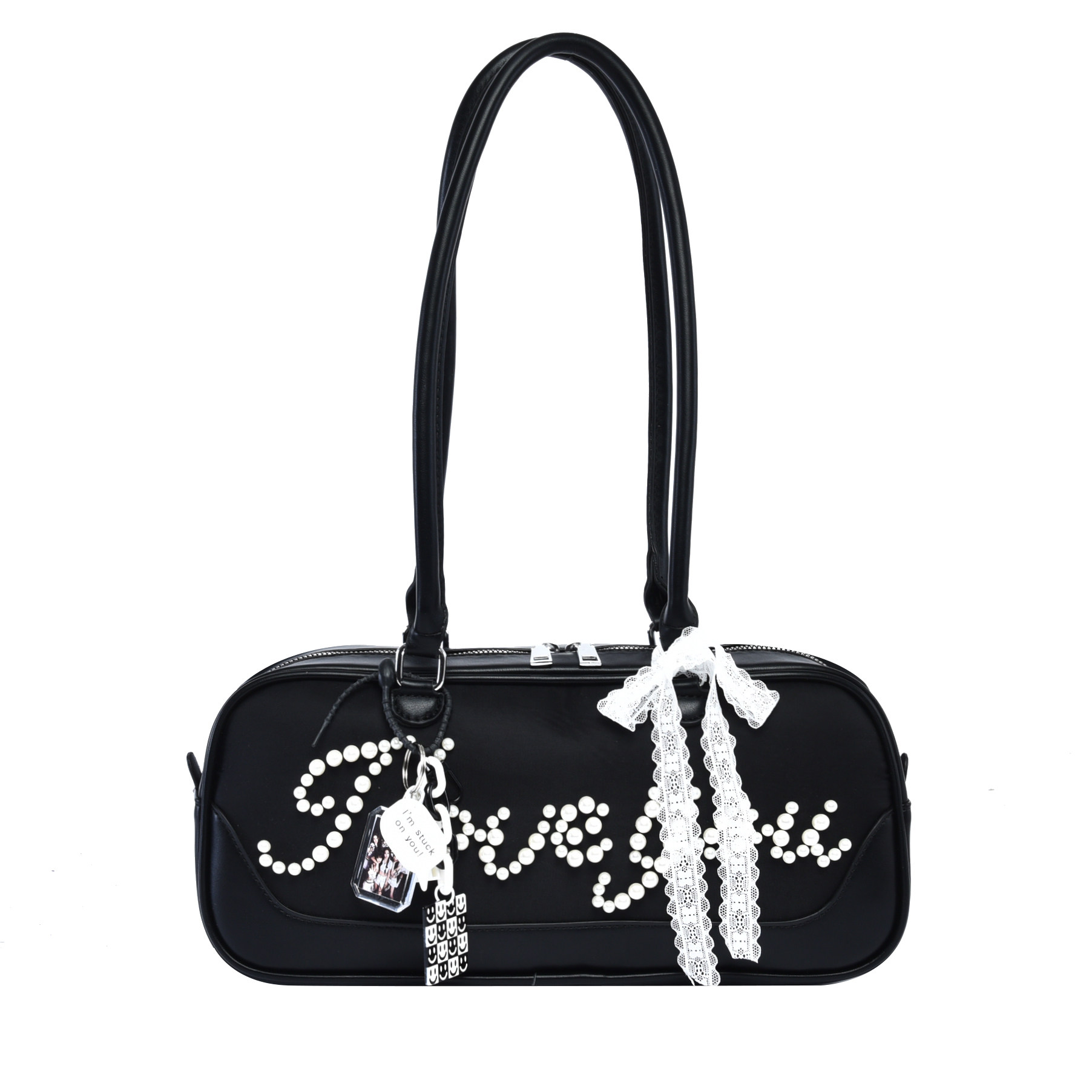 uustudio小众原创设计美式甜酷辣妹手工珍珠铆钉保龄球腋下法棍包,淘宝优惠券,粉丝福利购,淘宝优惠卷