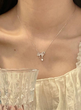 s925纯银蛮严肃蝴蝶结锁骨链气质