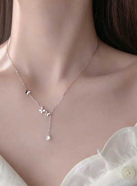 s925纯银甜美蝴蝶项链女ins冷淡