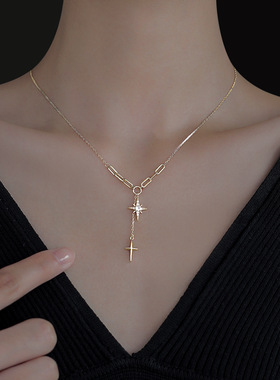 s925纯银八芒星锁骨链女轻奢简约