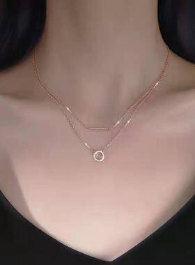 s925纯银圆环一字双层项链女甜美