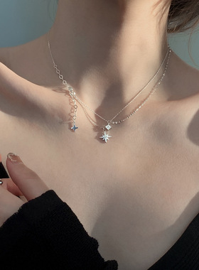 s925纯银闪钻六芒星锁骨链女轻奢