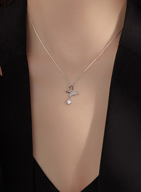 s925纯银蝴蝶时尚吊坠项链女小众