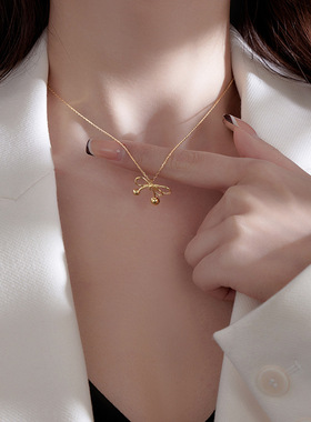 s925纯银蝴蝶结项链女小众轻奢