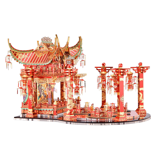 拼酷海棠红戏院3d立体金属拼图diy成人拼装模型减压古风建筑玩具 - 图2