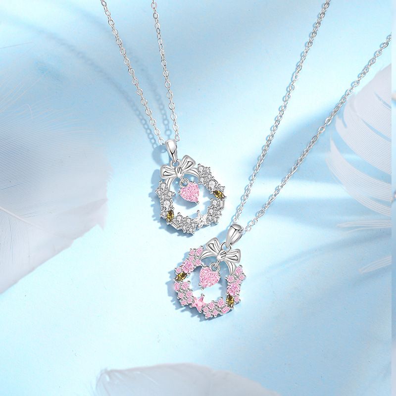 S925纯银爱之花环项链蝴蝶女小红书同款轻奢高级不掉色圣诞节礼物 - 图0