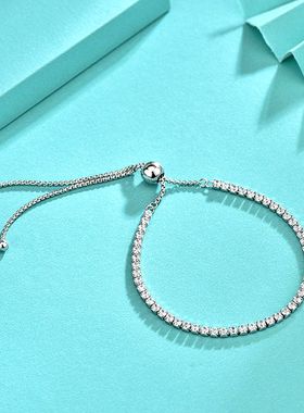 925银锆石满钻手链可调节推拉手手饰百搭流行手镯手工饰品