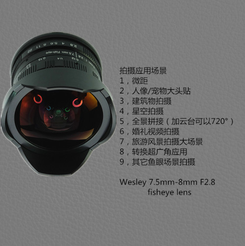 第三代Wesley 7.5/8mm f2.8鱼眼镜头微单E卡口m43XF超广角镜 - 图0