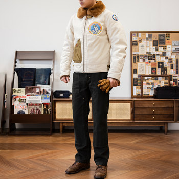 Red Wind White Bear S-3 ເສື້ອກັນໜາວຜູ້ຊາຍໃນລະດູໃບໄມ້ຫຼົ່ນແລະລະດູໃບໄມ້ຫຼົ່ນຂອງສົງຄາມໂລກຄັ້ງທີ 2 ຂອງກອງທັບອາກາດສະຫະລັດ ເຄື່ອງນຸ່ງຜ້າຝ້າຍໜາ Retro workwear jacket