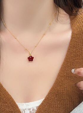 复古秋冬红色双面贝壳花毛衣链