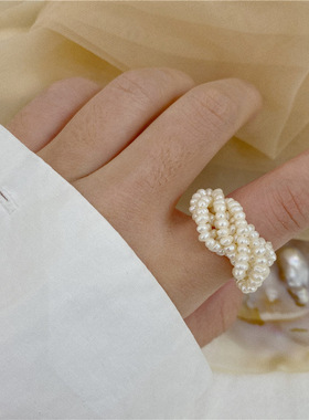 天然淡水珍珠戒指温柔风极细叠戴食指戒高级花球轻奢设计金指环