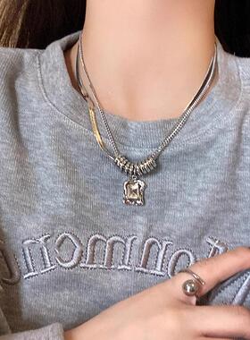 嘻哈风钛钢锆石双层卫衣项链