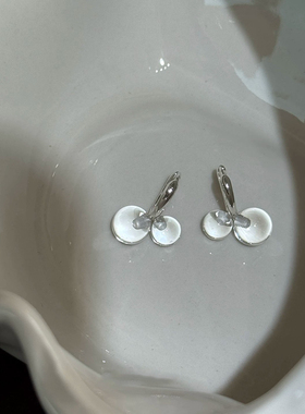 透明樱桃露珠银白清冷气质耳环