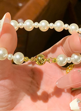 轻奢高级感施家正圆澳白珍珠手链