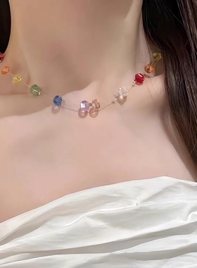 多巴胺彩色水晶鱼线串珠项链女