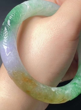 天然翡翠 手镯玉镯子黄绿紫三色翡翠手镯珠宝饰品带证书支持复检