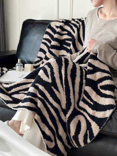 高级感斑马纹沙发盖毯半边绒毯子办公室午睡午休毯航空毯装饰毛毯