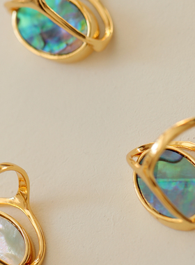 双面可翻转贝母戒指 天然鲍贝质感贝壳指环精致独特复古惊艳新款