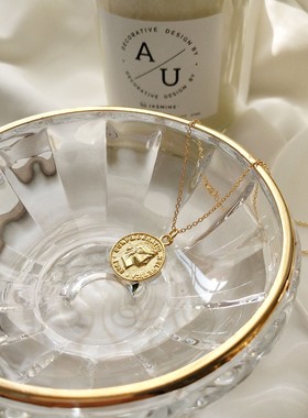 MのRUMI通体925纯银复古人像金币硬币时髦街头设计感项链锁骨链女