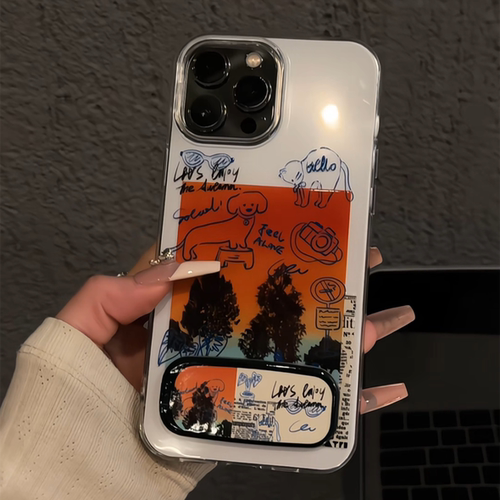ins插画涂鸦线条适用于苹果17promax双层IMD手机壳iPhone16可爱小众保护套新款潮流红米k创意ins风华为mate70 - 图1