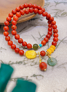 天然南红手链蜜蜡手串女国潮手饰
