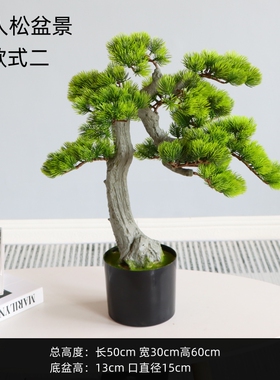 新中式仿真迎客松树客厅玄关入户盆景酒店软装饰办公室微景观摆件