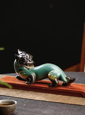 招财陶瓷貔貅摆件新中式灯圈貔貅皮丘家居办公室玄关酒柜装饰品