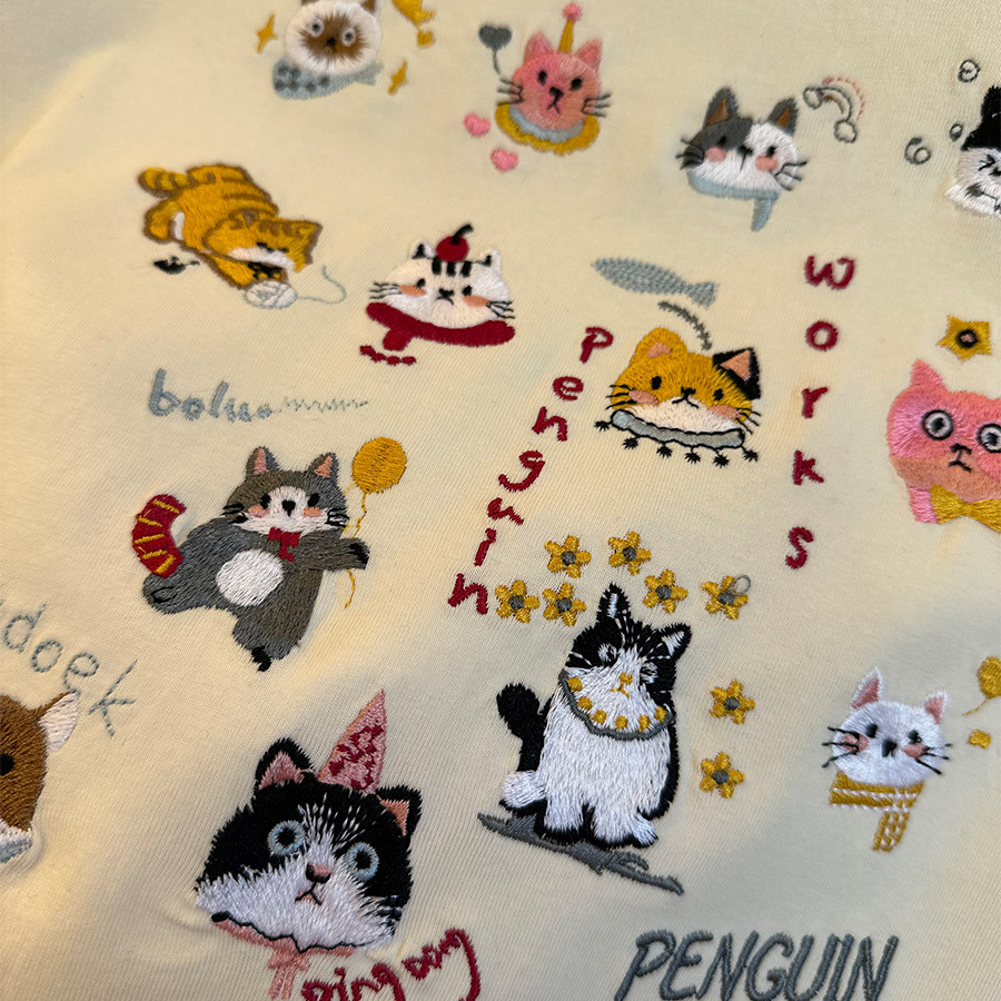 美式复古vintage可爱猫咪重工刺绣插肩拼色纯棉休闲男女情侣T恤潮,淘宝优惠券,粉丝福利购,淘宝优惠卷