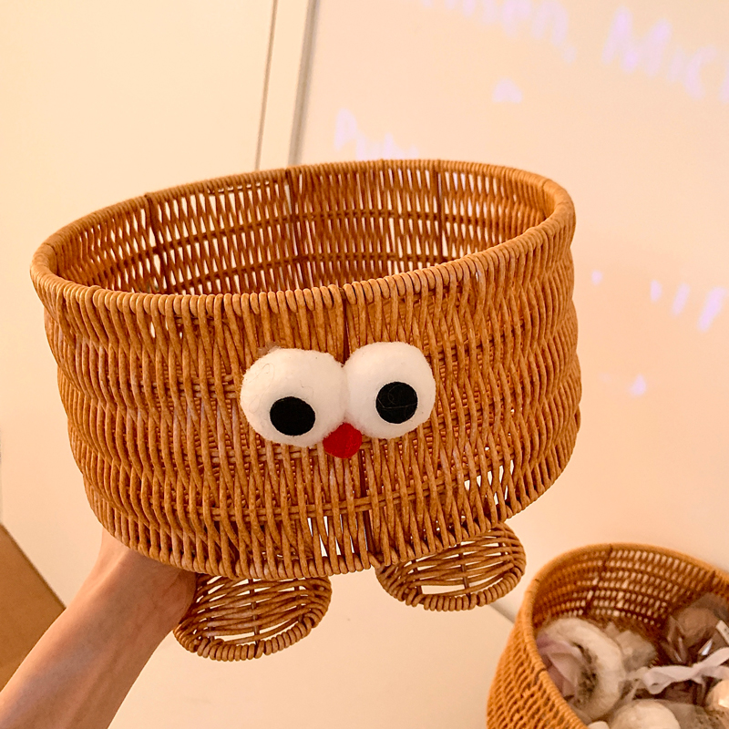 可爱藤编桌面收纳筐家用零食收纳盒杂物整理盒置物架客厅编织篮子 - 图1