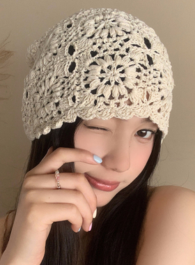 镂空针织帽子女薄款包头帽毛线帽