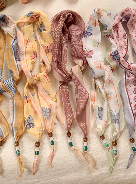 小众配饰项链女长条绑发飘带丝巾