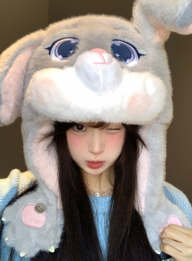 迪士尼朱迪耳朵会动毛绒帽子女冬