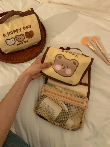 Милая складная косметичка, портативная вместительная и большая сумка через плечо, сумка для хранения для путешествий, с медвежатами, коллекция 2023, премиум класс