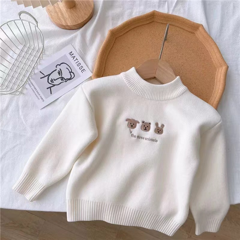 儿童秋冬一体绒加厚毛衣男女童保暖套头冬季半高领针织打底衫上衣 - 图2