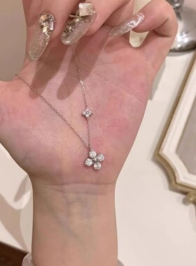 双生四叶草项链女新款小众设计时尚轻奢高级感百搭超闪锆石锁骨链