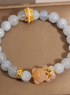 天然海蓝宝串珠手链盐源小熊手串