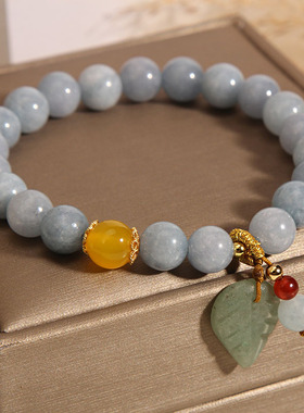 海蓝宝手链女玉坠叶子水晶手串